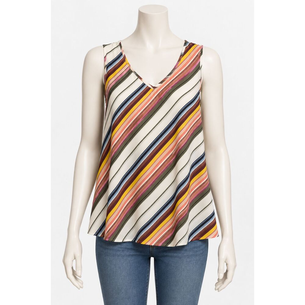 Apt. 9 Multicolor Retro Striped Dreams Vibrant V-Neck Flowy Sleeveless Blouse XL
